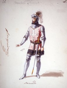 Kostüm für die Oper „I Lombardi“ oder „Die Lombarden auf dem ersten Kreuzzug“ komponiert von Giuseppe Verdi (1813-1901) im Jahr 1843. Anonyme Aquarellzeichnung. Charakter von Raimondo für die Aufführung an der Scala in Mailand von Unknown artist