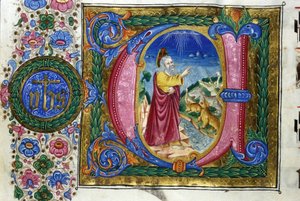 Schöpfung: Gott vor den Kreaturen der Erde. Manuskript des 15. Jahrhunderts. Bibl. Nazionale Braidense, Mailand von Unknown artist
