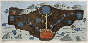 Querschnitt der Erdkruste zur Demonstration des Ursprungs der Thermalquellen von Athanasius Kircher - 17. Jahrhundert von Unknown artist