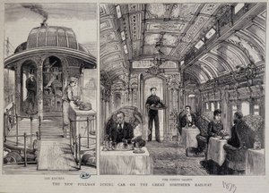 Küche und Restaurant eines Pullman-Wagens - Gravur