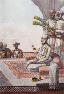 Kultur, Zivilisation und indische Gesellschaft: Porträt eines Radjah (Rajah), Herrscher der Brahmanen, Indien. Gravur von 1808