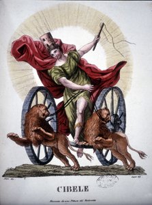 Kybele, Göttin der Fruchtbarkeit der Natur - im Dizionario mitologico, Gravur des 19. Jahrhunderts nach einem Gemälde von Tintoretto, Bibl. di Brera, Mailand.