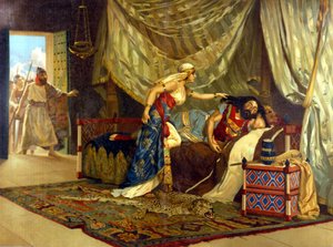 Dalila ist dabei, Samsons Haare zu schneiden und seine Stärke zu reformieren. 19. Jahrhundert von Unknown artist