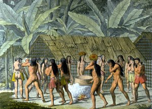 Tanz der Camacans, Indianer aus Brasilien - in „The old and modern costume“ von Ferrario, ed. Mailand