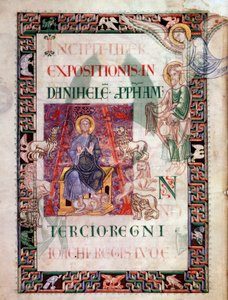 Daniel in der Löwengrube, gerettet vom Propheten Habakuk. Miniatur aus dem Manuskript 