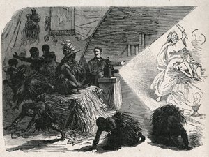 David Livingstone (1813-1873), schottischer Missionar und Entdecker mit der Zauberlaterne in Balonda.
