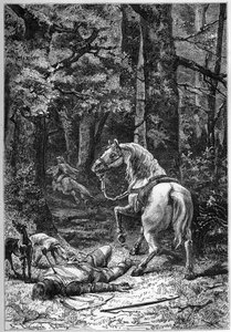 Tod von Rufus, Wilhelm der Rote (König Wilhelm II.), getötet durch einen Pfeil bei der Jagd im New Forest von Unknown artist