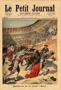Tod des spanischen Matadors Manuel Garcia genannt Espartero (1865-1894), in den Arenen von Madrid, durch einen Stoß des Stiers. Gravur in „Le petit journal“ 2/07/1894. Sammlung Selva. von Unknown artist