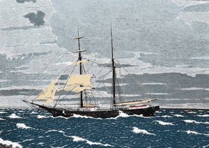Dezember 1872, die Mary Celeste wird verlassen in der Mitte des Atlantiks, vor den Azoren-Inseln gefunden. Der Kapitän, seine Frau und ihre zweijährige Tochter sowie die acht Besatzungsmitglieder verschwanden. Gravur aus dem 19. Jahrhundert. von Unknown artist