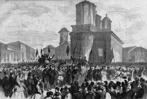 Demonstration in Bukarest für Prinz Karl von Hohenzollern-Sigmaringen, neuer König von Rumänien von Unknown artist