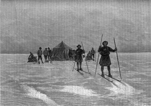 Abreise der Lappen auf das grönländische Eisschild. Gravur im Journal „La jeunesse“ von Unknown artist