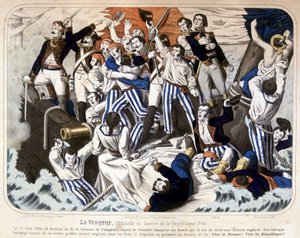Zerstörung des Schiffes „The Avenger“ durch die englische Flotte, 1. Juni von Unknown artist