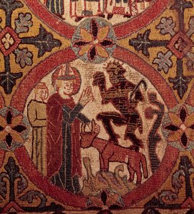 Detail einer Stickerei, die die Versuchung des heiligen Martin darstellt. Isländische Tapisserie. 1390-1403. Paris, Nationalmuseum des Mittelalters, Thermen von Cluny von Unknown artist
