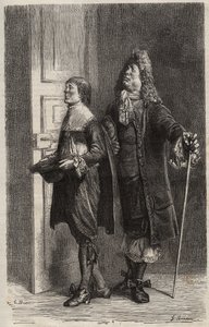 Diafoirus Vater und Sohn - Gravur für „Der eingebildete Kranke“ von Jean Baptiste Poquelin genannt Molière (1622-1673)