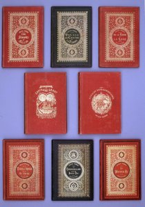 Verschiedene Einbände von Jules Vernes Büchern, veröffentlicht in Hetzel-Ausgaben. Verne-Bibliothekssammlung. Paris