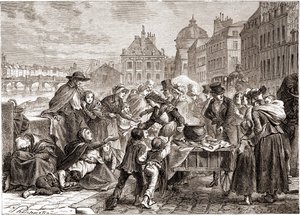 Verteilung von Lebensmitteln an hungernde Bauern um 1820 - in „L