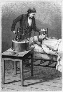 Apparat von Dr. Dubois zur Anästhesie durch die Mischung von Chloroform und Luft (Methode von Paul Bert). Gravur von 1885. von Unknown artist