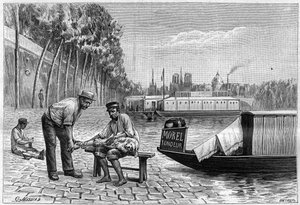 Hundeschlachtung in der Nähe der Solferino-Brücke in Paris - Kupferstich in „La nature“ von 1892 von Unknown artist