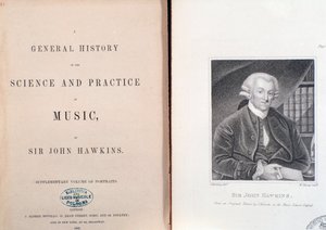 Doppelseite und Frontispiz der Allgemeinen Geschichte der Wissenschaft und Praxis der Musik von John Hawkins von Unknown artist