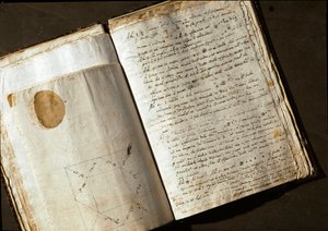 Doppelseite von „Medicea Sidera“ oder Pianeti Medicei, Manuskript des italienischen Astronomen und Physikers Galileo Galilei (1564-1642), geschrieben für Cosimo de