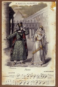 Duett zwischen Giuditta Pasta und Filippo Galli in der Oper „Semiramide“ von Gioachino Rossini (1792-1868) von Unknown artist