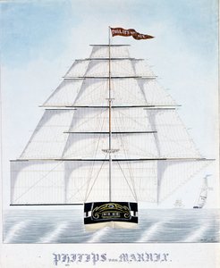 Niederländischer Klipper Philip van Marnix rüstet zusätzliche Segel aus. Illustration von W. Naujoks. 19. Jahrhundert von Unknown artist