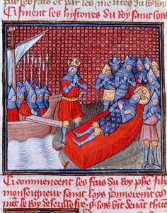 Achte Kreuzzug: Der Tod von Saint Louis in Tunis am 25. August 1270 (Miniatur aus „Les grandes Chroniques de France“ von Jean Froissart)