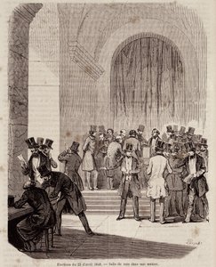 Wahlen vom 23. April 1848: Wahllokal in einem Abschnitt - in „Zeitgenössische populäre Geschichte“ von Unknown artist