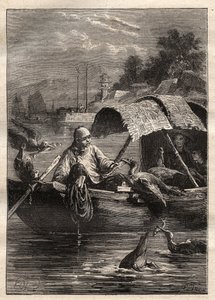 Botschaft von Lord George McCartney (1737-1806) in China (1792-1793): Der Vogel Leut-ze, steht für das Fischen (Kormoranfischen) - Illustration aus „Die großen Seefahrer des 18. Jahrhunderts“ von Unknown artist
