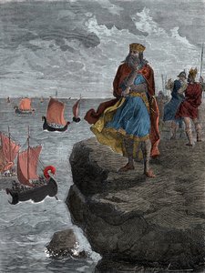 Kaiser Karl der Große (Carlo Magno) beobachtet die Ankunft der Normannenschiffe - König Karl der Große (742/747-814), König der Franken, blickt auf Schiffe voller eindringender Nordmänner herab von Unknown artist