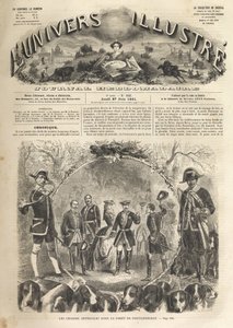 Kaiser Napoleon III. auf der Jagd in Fontainebleau - 1861 - Kaiserliche Jagd in Fontainebleau in Anwesenheit von Napoleon III. (1808-1873) und Kaiserin Eugénie (1826-1920). Das illustre Universum von 1861