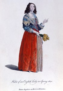 Englische Frau im Frühlingskleid 1641. Gravur aus dem 19. Jahrhundert. von Unknown artist