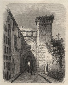 Eingang der arabischen Medrese (Hochschule) in Jerusalem, wo die Mesha-Stele des Tempels begraben war - Gravur in „The Illustrious World“ von Januar 1873 von Unknown artist