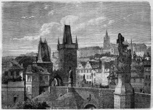 Eingang zur Karlsbrücke in Prag - Kupferstich in „Le Journal Illustré“ von Unknown artist