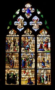 Episoden aus dem Leben der heiligen Barbara, christliches Martyrium im 3. Jahrhundert, Glasfenster mit dem Leben der heiligen Barbara von Unknown artist