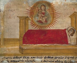 Ex-voto, das Madonna und Kind mit Patient im Bett darstellt von Unknown artist