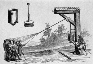 Experiment durchgeführt in Anwesenheit von Prinz Auerberg über das pneumatische Vakuum durch den deutschen Wissenschaftler Otto von Guericke zur Berechnung des atmosphärischen Drucks 1654. Tafel aus „Ottonis de Guericke: Experimenta Nova Magdeburgica de va von Unknown artist