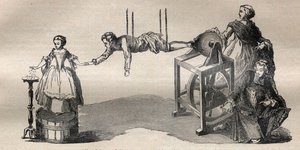 Experiment mit der elektrischen Maschine von Francis Hauksbee dem Älteren (1666-1713) - Gravur in „La Science française“