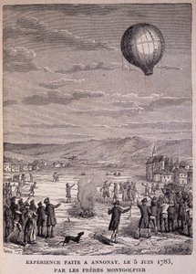 Experiment der Gebrüder Montgolfier in Annonay am 5. Juni 1783 - in „Les Contemporains“, n.d. Ende 19. Jahrhundert