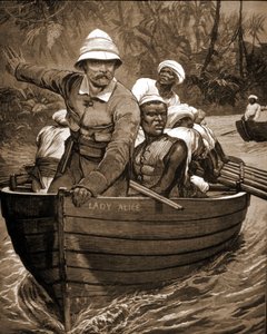 Erkundung von Sir Henry Morton Stanley (1841-1904), britischer Entdecker, an Bord der „Lady Alice“. von Unknown artist
