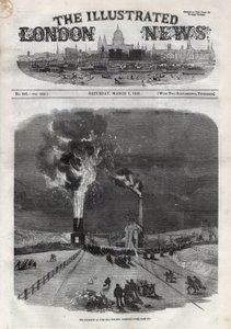 Explosion im Kohlebergwerk Lund Hill in Barnsley, England. Gravur in „The Illustrated London News“ vom 7. März von Unknown artist
