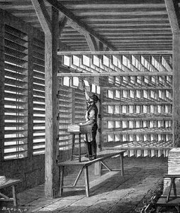 Ausdehnung von Papierbögen zur Formung in „Die Wunder der Industrie“ von Louis Figuier, Paris von Unknown artist