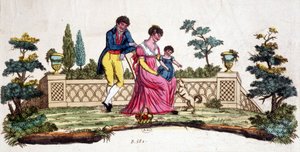 Familie in einem Park. Gravur aus dem frühen 19. Jahrhundert. von Unknown artist