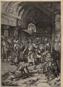 Berühmte Diamanten: Maharadscha von Lahore, Ranjit Singh (1780-1839), übernimmt den Koh-i Nor-Diamanten. Gravur von 1885 in „Les arts et metiers illustres“ von Adolphe BITARD von Unknown artist