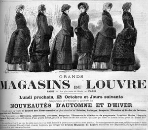 Damenmode des 19. Jahrhunderts: Werbung für die Kaufhäuser des Louvre von Unknown artist