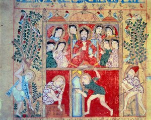 Lieblingsheilung. Miniatur aus dem Manuskript „Buch der Theriak. Kitab al-Diryaq“ von Claude Galien