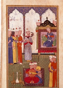 Fest des Sultans mit Schlangenbeschwörer und Miniaturmusikern aus einem Manuskript des 16. Jahrhunderts von Unknown artist