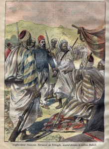 Ferdinand de Behagle (1857-1899) (französischer Entdecker) nahm Rabah gefangen und dann ließ der Sultan ihn 1899 durch Erhängen hinrichten - Gravur in „Le-Pelerin“ von 1899