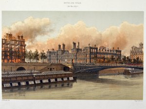 Brand des Hôtel de Ville de Paris am 24. Mai 1871 - Lithografie von Unknown artist
