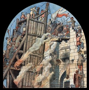 Erster Kreuzzug: die Belagerung und Eroberung Jerusalems durch die Kreuzfahrer unter der Führung von Gottfried von Bouillon (1058-1100) im Jahr 1099.
